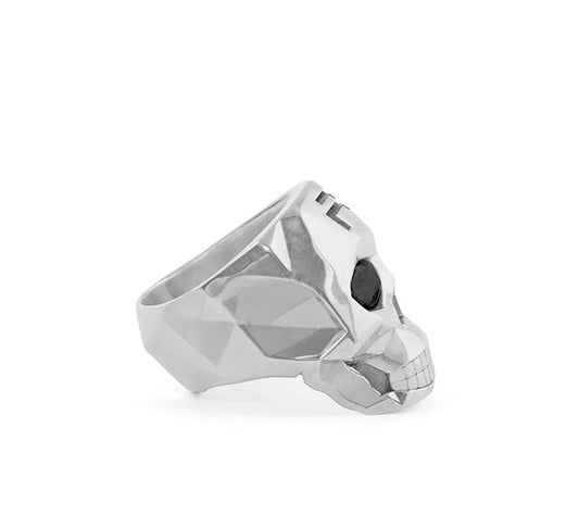 Small Silver Skull Faceted Ring