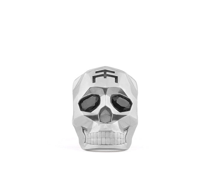 Small Silver Skull Faceted Ring