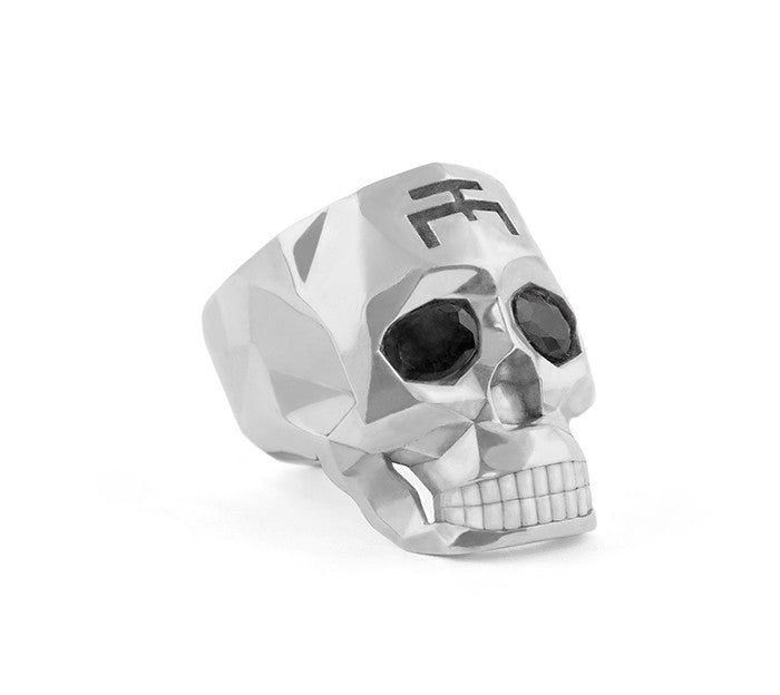 Silver Skull Faceted Ring