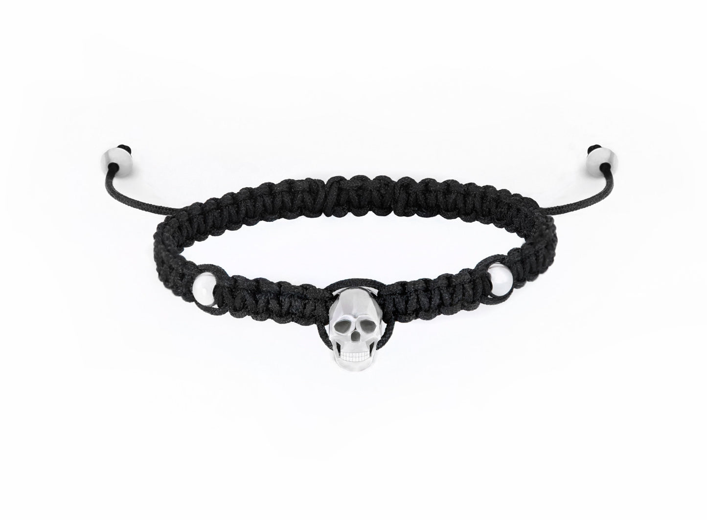 Silver Skull faceted macrame bracelet