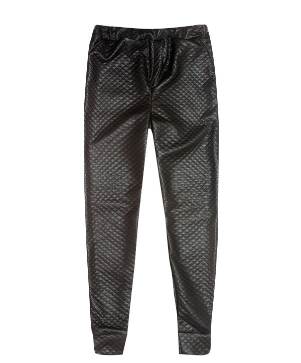 Fake leather quilted matelasse pants