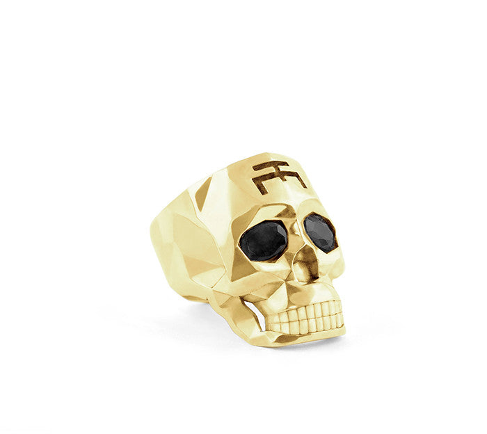 Small Gold Skull Faceted Ring