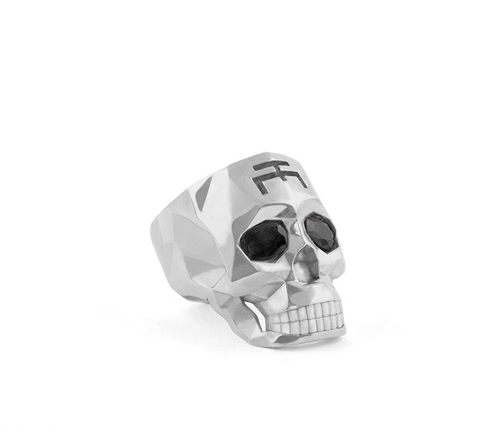 Small Silver Skull Faceted Ring
