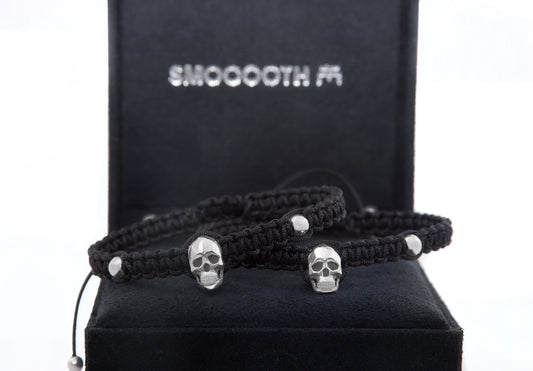 Silver Skull faceted macrame bracelet